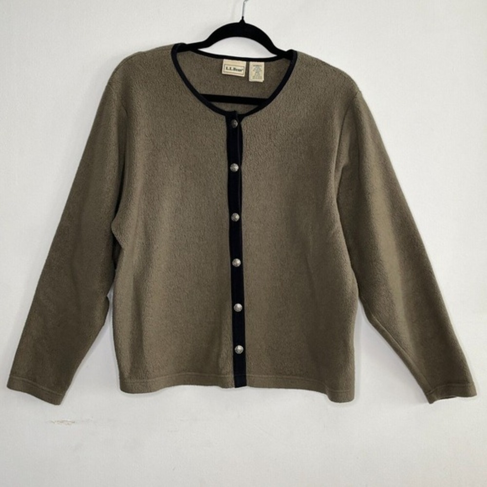 L.L. Bean Olive Green Cardigan with Black Trim